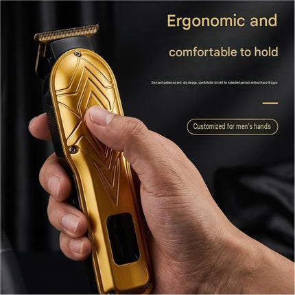 Black Men's Electric Hair Trimmer Kit - Titanium Alloy Blade, USB Rechargeable with LED Display, 4 Guide Combs, Ergonomic Grip for Home Grooming and Beard Styling,Suitable as a Father's Day gift.