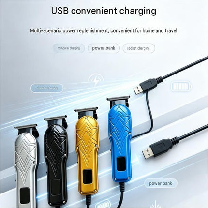 Black Men's Electric Hair Trimmer Kit - Titanium Alloy Blade, USB Rechargeable with LED Display, 4 Guide Combs, Ergonomic Grip for Home Grooming and Beard Styling,Suitable as a Father's Day gift.