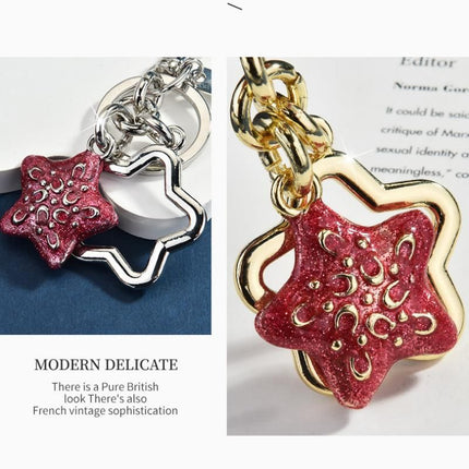 Star pattern Keychain Bag Charm Silvery（Pack of 2）- Metal Alloy Pendant with Lobster Clasp, 4.3cm Decorative Accessory for Handbags, Backpacks, and Keys, Suitable as a gift