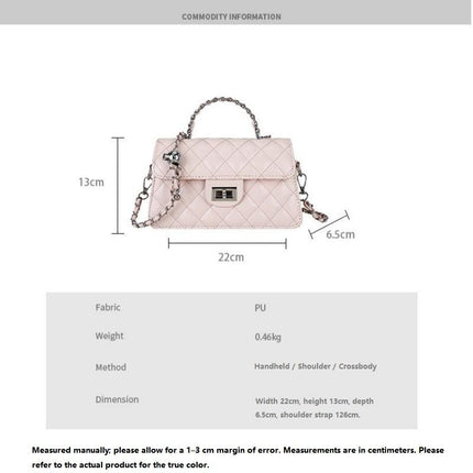 White Quilted Chain Shoulder Bag -  PU Leather Small Square Crossbody - Adjustable Strap, Metal Hardware, Lightweight Everyday Handbag for Women