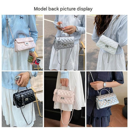 Pink Quilted Chain Shoulder Bag -  PU Leather Small Square Crossbody - Adjustable Strap, Metal Hardware, Lightweight Everyday Handbag for Women