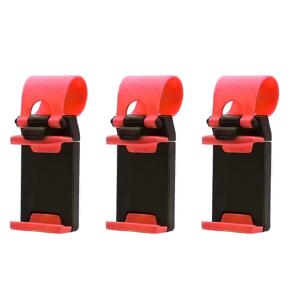 Steering Wheel Phone Mount Red（Pack of 3）- ABS Plastic Car Phone Holder with Silicone Grip, Universal 4-6 Inch Smartphone Clip for Navigation, Hands-Free Driving Accessory