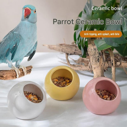 Anti-Splash Ceramic Parrot Feeder Bowl Yellow（Pack of 1）- Gnaw-Resistant Bird Food Dish with Stable Base, 150ml Capacity, Smooth Glaze Finish for Small Birds