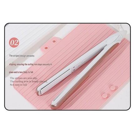 White Travel Silicone Hair Tool Storage Mat - Heat Resistant, Non-Slip, Foldable Organizer for Curling Irons and Straighteners, Dual Pocket Design for Cords and Styling Tools