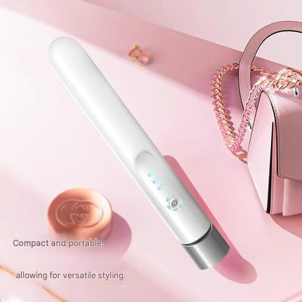 Green Cordless Mini Hair Straightener and Pink Curler and Heat Resistant Silicone Storage Mat - 3 Temperature Settings,  Travel Friendly, Alloy Heating Plates, Portable Styling Kit,Suitable as a gift