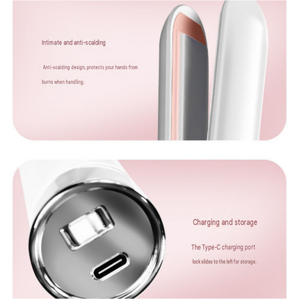 Green Cordless Mini Hair Straightener and Pink Curler and Heat Resistant Silicone Storage Mat - 3 Temperature Settings,  Travel Friendly, Alloy Heating Plates, Portable Styling Kit,Suitable as a gift
