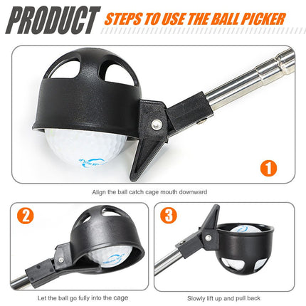 2 Pack Telescopic Golf Ball Retriever - Stainless Steel Shaft, Non-Slip Rubber Grip, 40cm to 200cm Adjustable Length, Portable Pick-Up Tool for Course and Water Hazards