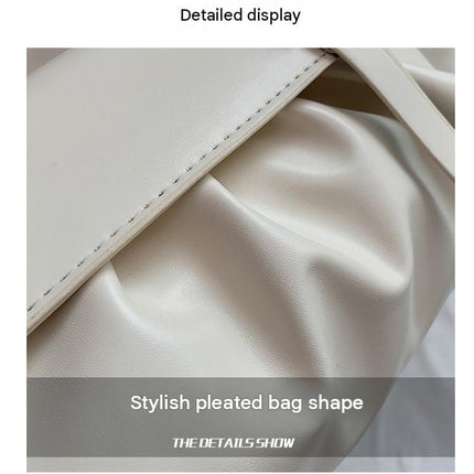 Beige Trendy Pleated PU Leather Crossbody Bag - 24x13x7cm Compact Shoulder Bag with Braided Handle, Gold Hardware, Adjustable Strap, Lightweight Daily Carry for Women