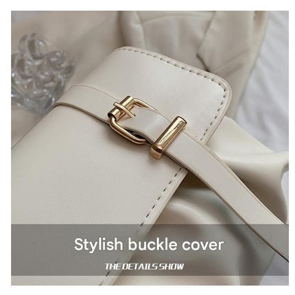 Beige Trendy Pleated PU Leather Crossbody Bag - 24x13x7cm Compact Shoulder Bag with Braided Handle, Gold Hardware, Adjustable Strap, Lightweight Daily Carry for Women