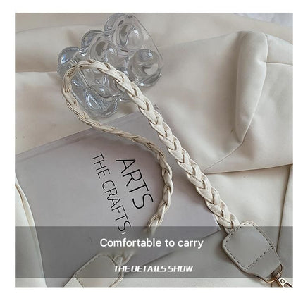 Beige Trendy Pleated PU Leather Crossbody Bag - 24x13x7cm Compact Shoulder Bag with Braided Handle, Gold Hardware, Adjustable Strap, Lightweight Daily Carry for Women