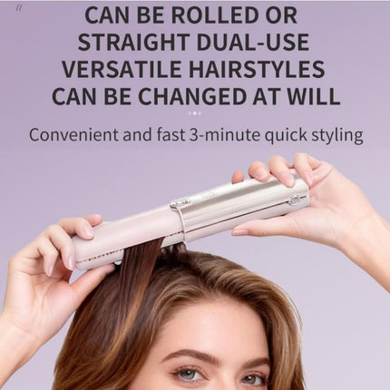 Pink Cordless 2-in-1 Hair Straightener and Curler - Rechargeable Mini Styling Tool with Ceramic Coating, LED Display, 4 Temperature Settings, Travel Friendly Design for Women