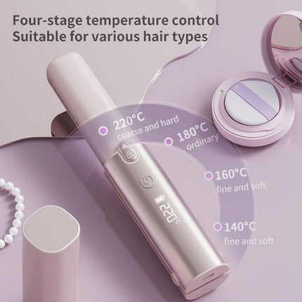 Pink Cordless 2-in-1 Hair Straightener and Curler - Rechargeable Mini Styling Tool with Ceramic Coating, LED Display, 4 Temperature Settings, Travel Friendly Design for Women