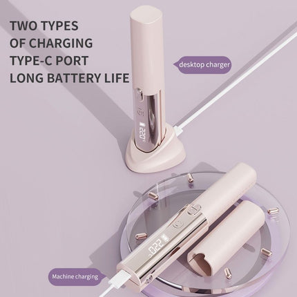 Pink Cordless 2-in-1 Hair Straightener and Curler - Rechargeable Mini Styling Tool with Ceramic Coating, LED Display, 4 Temperature Settings, Travel Friendly Design for Women
