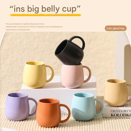 4 pack （Purple and White and Khaki and Black）Macaron Ceramic Mug 480ml - Large Belly Coffee Cup, Underglaze Colour, Non Slip Base, Ergonomic Handle, Microwave and Dishwasher Safe, Home Office Breakfast Drinkware