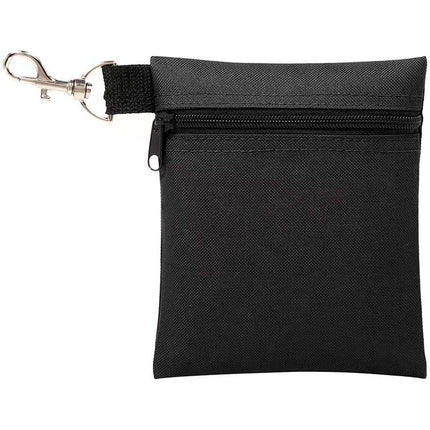 Black Golf Ball Pouch with Zipper and Metal Clip - Durable Nylon Storage Bag for Balls, Tees and Divot Tools - Portable Waist Accessory Organizer for Golfers