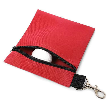 Red Golf Ball Pouch with Zipper and Metal Clip - Durable Nylon Storage Bag for Balls, Tees and Divot Tools - Portable Waist Accessory Organizer for Golfers