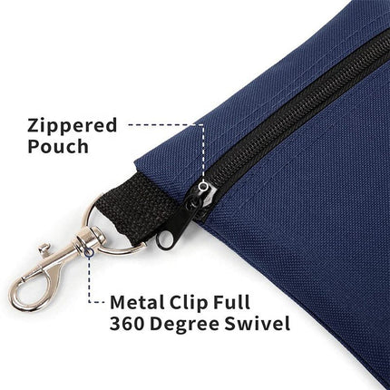 Blue Golf Ball Pouch with Zipper and Metal Clip - Durable Nylon Storage Bag for Balls, Tees and Divot Tools - Portable Waist Accessory Organizer for Golfers
