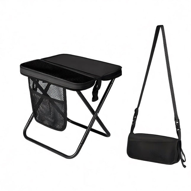 Black Portable Foldable Stool with a Crossbody Strap
