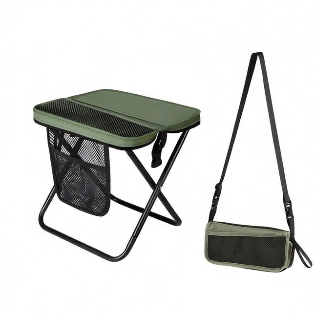 Green Portable Foldable Stool with a Crossbody Strap