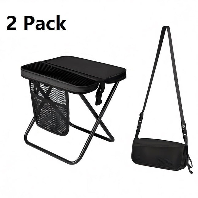 Black 2 Pack Portable Foldable Stool with a Crossbody Strap