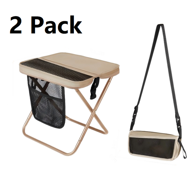 Beige 2 Pack Portable Foldable Stool with a Crossbody Strap