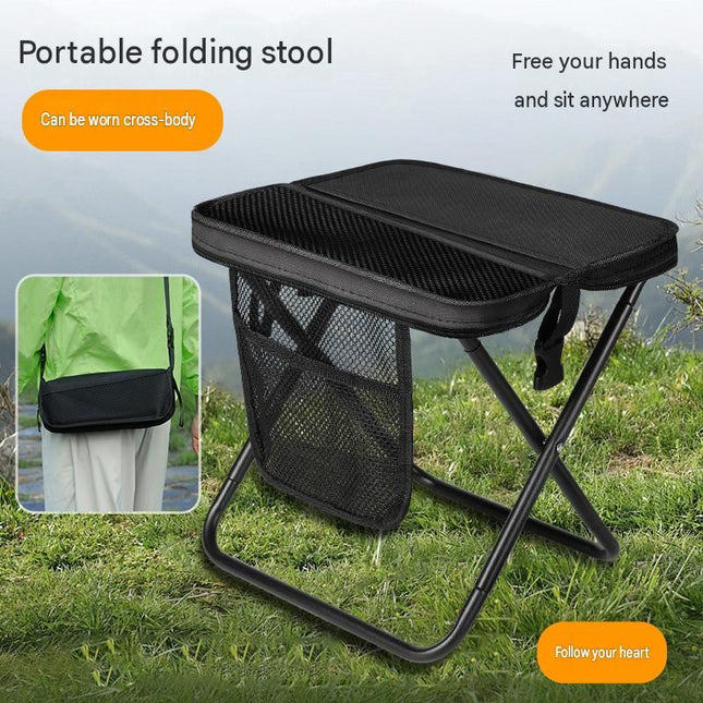 Beige 2 Pack Portable Foldable Stool with a Crossbody Strap