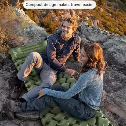 Grey Single Outdoor Foot Pump Inflatable Sleeping Pad （190 x 60 x 5 cm ）- 40D Nylon Camping Air Mattress with Built-in Pillow and Double Valve - Portable Moisture Proof Mat for Hiking Backpacking