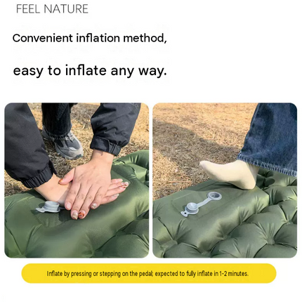 Grey Single Outdoor Foot Pump Inflatable Sleeping Pad （190 x 60 x 5 cm ）- 40D Nylon Camping Air Mattress with Built-in Pillow and Double Valve - Portable Moisture Proof Mat for Hiking Backpacking