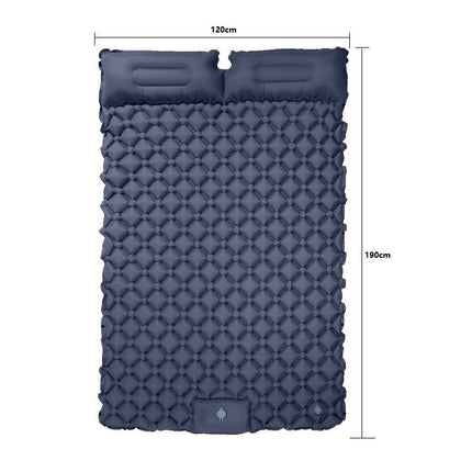 Double Outdoor Foot Pump Inflatable Sleeping Pad （190 x 120 x 5 cm）- 40D Nylon Camping Air Mattress with Built-in Pillow and Double Valve - Portable Moisture Proof Mat for Hiking Backpacking