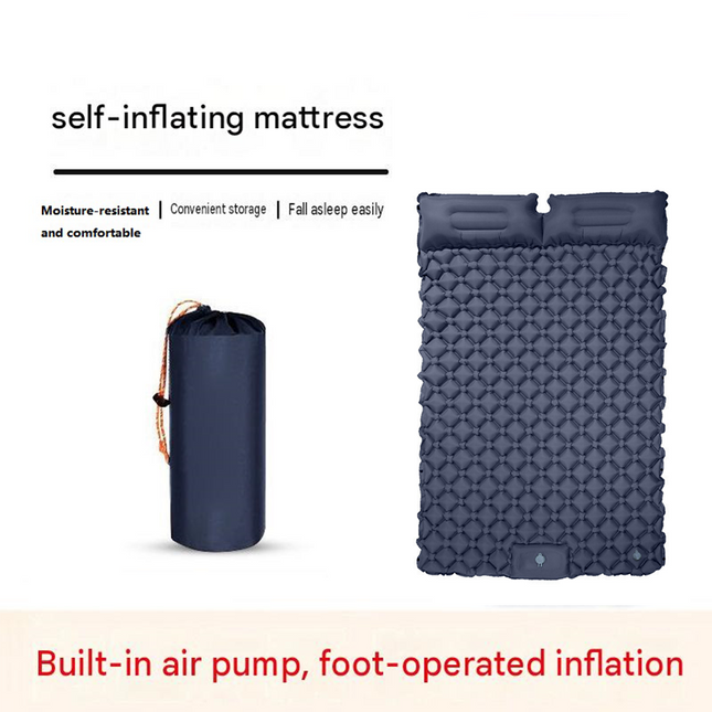 Double Outdoor Foot Pump Inflatable Sleeping Pad （190 x 120 x 5 cm）- 40D Nylon Camping Air Mattress with Built-in Pillow and Double Valve - Portable Moisture Proof Mat for Hiking Backpacking