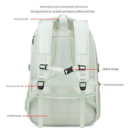 Black Large Capacity Travel Backpack - Waterproof Polyester Hiking Rucksack with Shoe Compartment and USB Port - Unisex Outdoor Luggage Bag for Camping Trekking and Weekend Trips