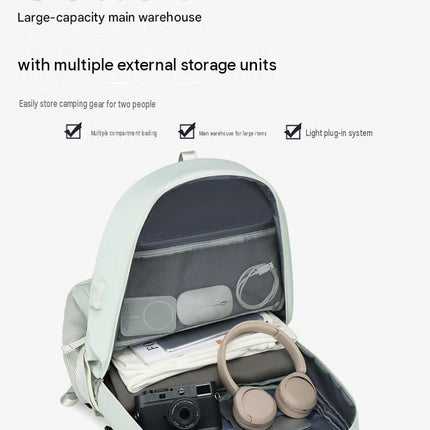 Grey Large Capacity Travel Backpack - Waterproof Polyester Hiking Rucksack with Shoe Compartment and USB Port - Unisex Outdoor Luggage Bag for Camping Trekking and Weekend Trips