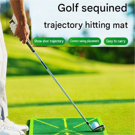 Black trajectory line and printed "OK"Golf Swing Training Mat- Sequin Track Detection - Portable Plastic and Rubber Practice Pad for Indoor and Outdoor Use, Anti-Slip Base 24.4x38.4cm