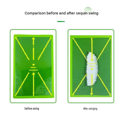 Black trajectory line and printed "OK"Golf Swing Training Mat- Sequin Track Detection - Portable Plastic and Rubber Practice Pad for Indoor and Outdoor Use, Anti-Slip Base 24.4x38.4cm