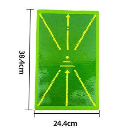 Yellow trajectory line and printed "checkmarks and crosses"Golf Swing Training Mat- Sequin Track Detection - Portable Plastic and Rubber Practice Pad for Indoor and Outdoor Use, Anti-Slip Base 24.4x38.4cm