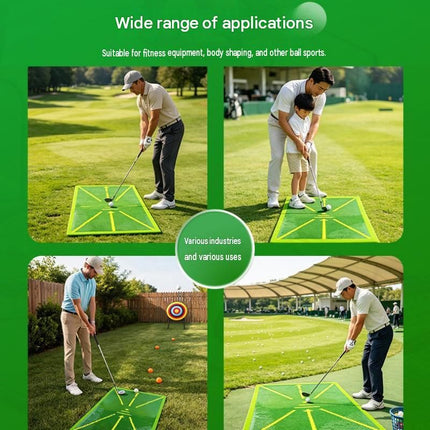 Yellow trajectory line and printed "OK"Golf Swing Training Mat- Sequin Track Detection - Portable Plastic and Rubber Practice Pad for Indoor and Outdoor Use, Anti-Slip Base 24.4x38.4cm