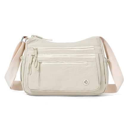 Beige Lightweight Nylon Crossbody Bag for Women - Multi-Compartment Shoulder Purse with Adjustable Strap 260g Travel Friendly Commuter Tote for Daily Use