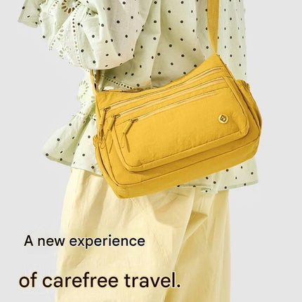 Beige Lightweight Nylon Crossbody Bag for Women - Multi-Compartment Shoulder Purse with Adjustable Strap 260g Travel Friendly Commuter Tote for Daily Use