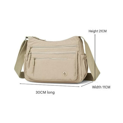 Beige Lightweight Nylon Crossbody Bag for Women - Multi-Compartment Shoulder Purse with Adjustable Strap 260g Travel Friendly Commuter Tote for Daily Use