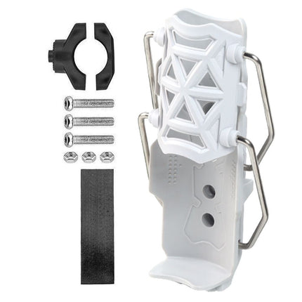 White Universal Motorcycle Bike Cup Holder - Self-Adaptive Rotating Water Bottle Cage, No-Drill Handlebar Mount for Scooter E-Bike, Shockproof Secure Grip,Maximum fits water cups up to 85mm