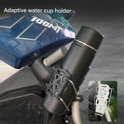 White Universal Motorcycle Bike Cup Holder - Self-Adaptive Rotating Water Bottle Cage, No-Drill Handlebar Mount for Scooter E-Bike, Shockproof Secure Grip,Maximum fits water cups up to 85mm