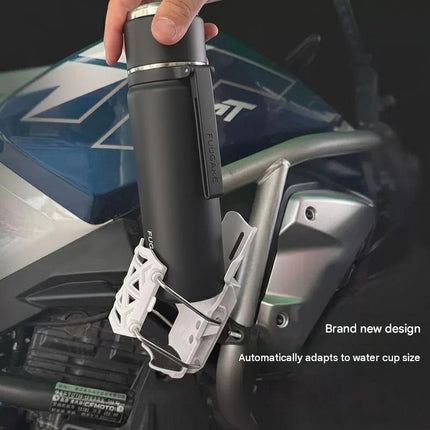 White Universal Motorcycle Bike Cup Holder - Self-Adaptive Rotating Water Bottle Cage, No-Drill Handlebar Mount for Scooter E-Bike, Shockproof Secure Grip,Maximum fits water cups up to 85mm