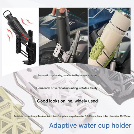 Green Universal Motorcycle Bike Cup Holder - Self-Adaptive Rotating Water Bottle Cage, No-Drill Handlebar Mount for Scooter E-Bike, Shockproof Secure Grip,Maximum fits water cups up to 85mm