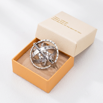Silvery US 11 Transformable Astronomical Sphere Ring - Alloy - 2-in-1 Ring and Pendant Design, Rotating Globe Structure, Retro Cosmic Style, Unisex Fashion Accessory