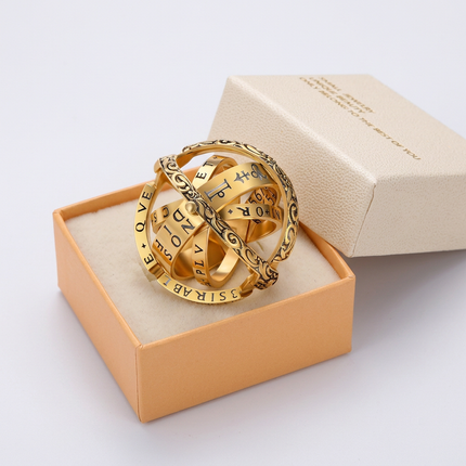 Golden US 7 Transformable Astronomical Sphere Ring - Alloy - 2-in-1 Ring and Pendant Design, Rotating Globe Structure, Retro Cosmic Style, Unisex Fashion Accessory