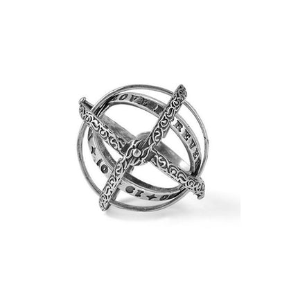 Golden US 8 Transformable Astronomical Sphere Ring - Alloy - 2-in-1 Ring and Pendant Design, Rotating Globe Structure, Retro Cosmic Style, Unisex Fashion Accessory