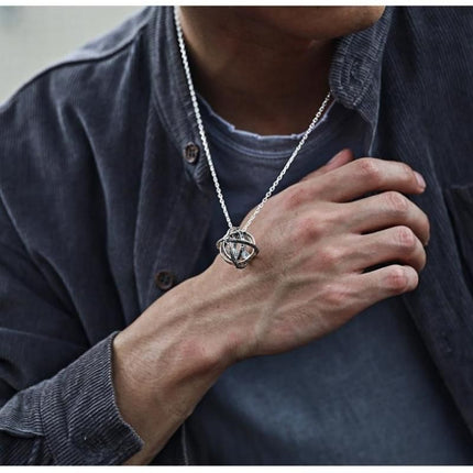 Golden US 8 Transformable Astronomical Sphere Ring - Alloy - 2-in-1 Ring and Pendant Design, Rotating Globe Structure, Retro Cosmic Style, Unisex Fashion Accessory