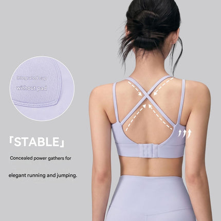 Blue S Size One-piece sports bra with thin straps - Nylon - Fixed Cup, Adjustable Back Closure, Cross Back Straps, Breathable Fabric for Yoga and Gym