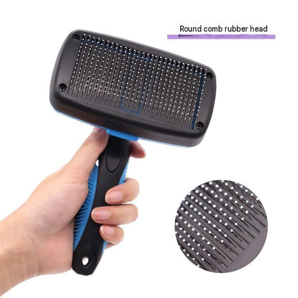 3 Pack Blue 17*10cm Self-Cleaning Pet Slicker Brush with 60 Degree Curved Pins - One-Click Hair Removal, Non-Slip Handle, Gentle Grooming Tool for Cats and Dogs