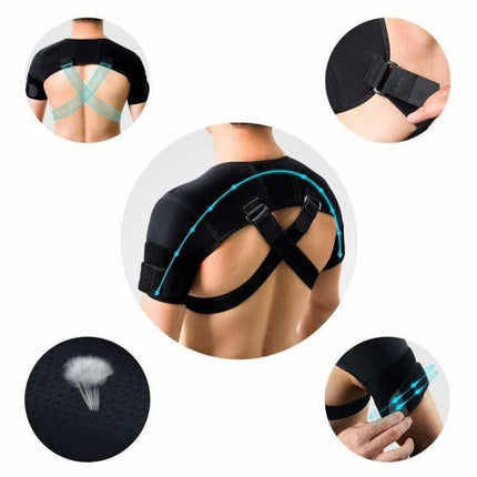 Black Large size Double Shoulder Support Brace - Adjustable Posture Corrector with Breathable Mesh, Compression Therapy for Gym, Running, and Daily Activities